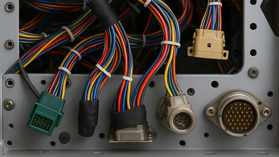 Aircraft cockpit wire harness installed behind avionics panel