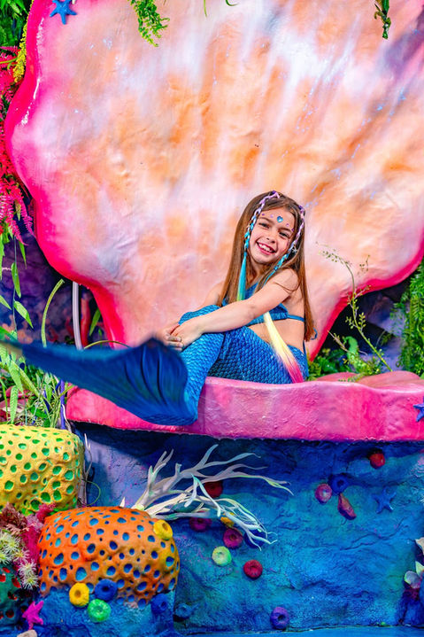 Mermaid tail transformation in underwater grotto Newport Beach once upon an island