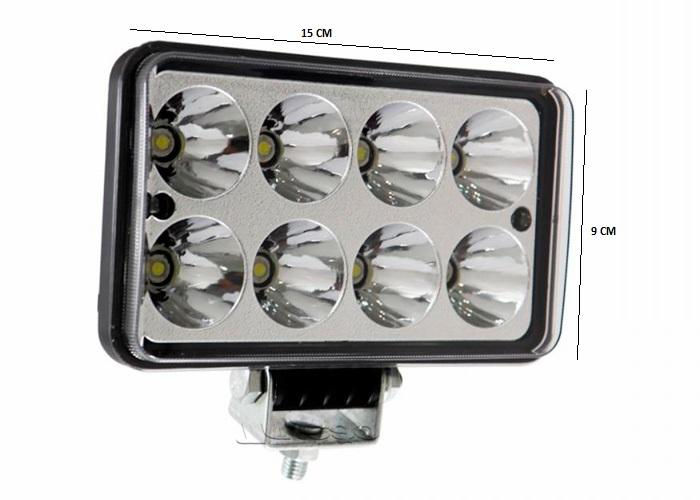 FAROL DE MILHA RETANGULAR 8 LEDS 24W 8.6CM X 14.8CM X 5.0CM