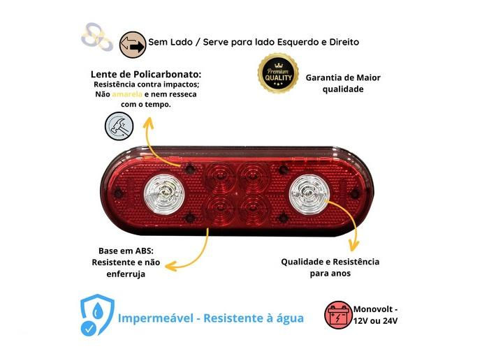 Miniatura: PAR LANTERNA REBOQUE CARRETINHA 04 FUNCOES LENTE VERMELHA 12 VOLTS (ESPELHO PRA