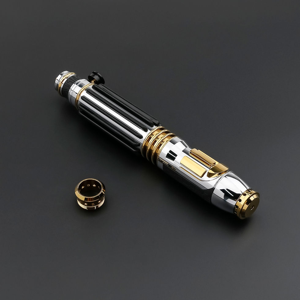 Thumbnail: Mace Windu gold, silver and black lightsaber with purple blade
