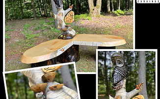 chainsaw carved owl bench
