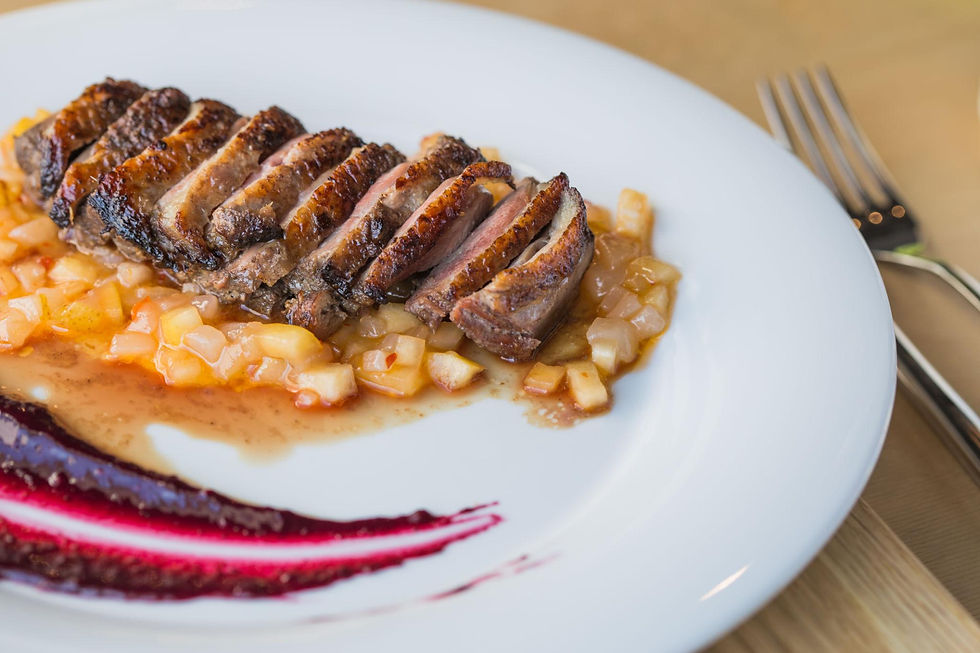 Perfectly seared duck breast with a rich cherry gastrique and elegant flavors.