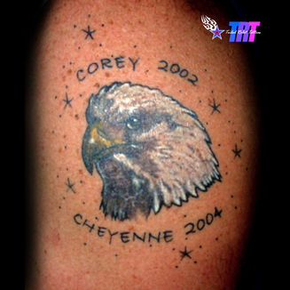 tattoo, colour tattoo, eagle tattoo, crest tattoo