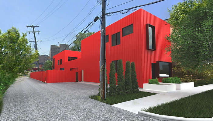 The Mack Home is a single-family residence and commercial space located in Detroit, Michigan. Two identical buildings form separate spaces but are connected by a closed garage
The home is made up of four bedrooms and two-and-a-half baths and the large master suite walks out onto a deck above the garage. Each space is 2,400 SF bringing the project to a total of 4,800 SF.
In front of the home, sitting on MLK Blvd, is the commercial space. This is a white box business/retail space on a prominent street ready for tenant developments.
This project has a stunning contemporary design and an iconic bright red exterior that will be hard to miss.
The Mack Home is powered by the design technology and algorithms developed by houm
(houm process discussed more in Ep. 35 of the Innovative Real Estate Podcast)