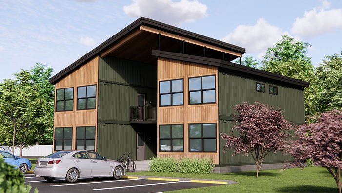 The Adrian College Student Housing is a dormitory project that adds single-student studio living spaces to the campus.
It consists of eight identical 310sf dorms per building, each with a kitchenette, full bathroom, in-unit laundry, and a reconfigurable studio living space with ample natural lighting.
Two levels of covered patios span between the units, offering occupants upper-level access and outdoor gathering space to be used year-round.