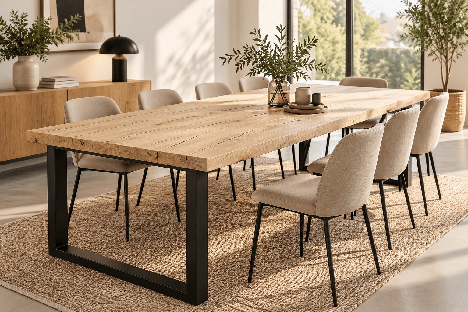 Table en chêne massif et acier noir 10 pers – MAISON DU MONDE (Qté : 2) TAB685