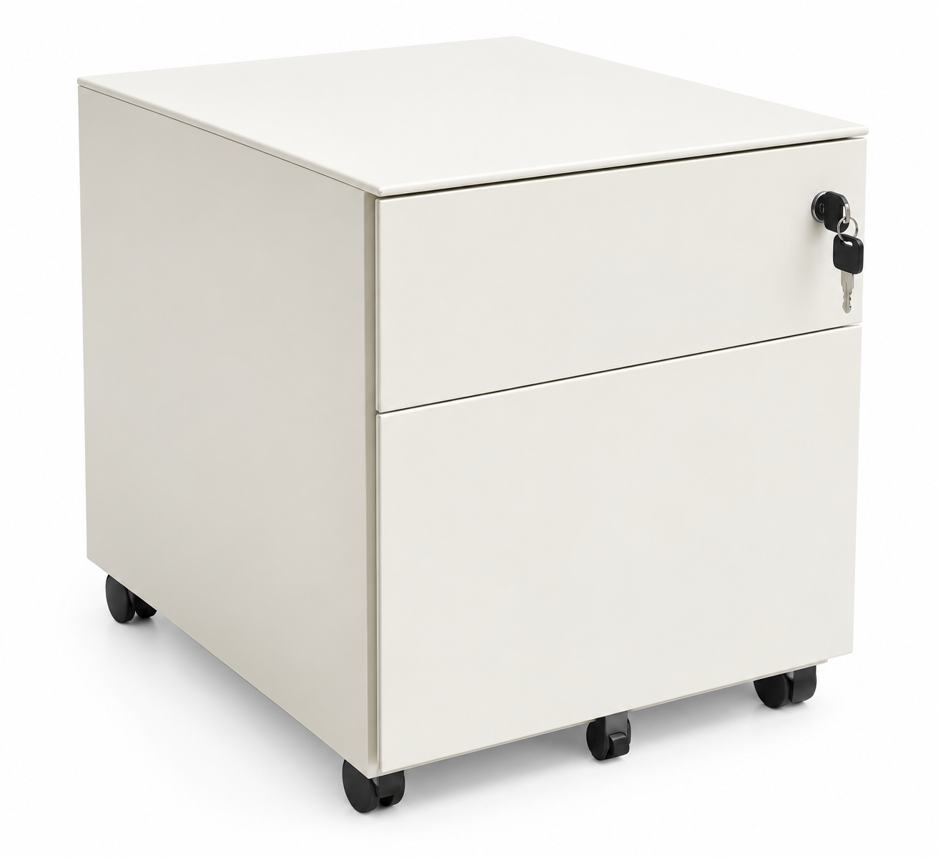 Caisson de bureau blanc 2 tiroirs avec clés sur roulettes – (Qté : 14) CAI192