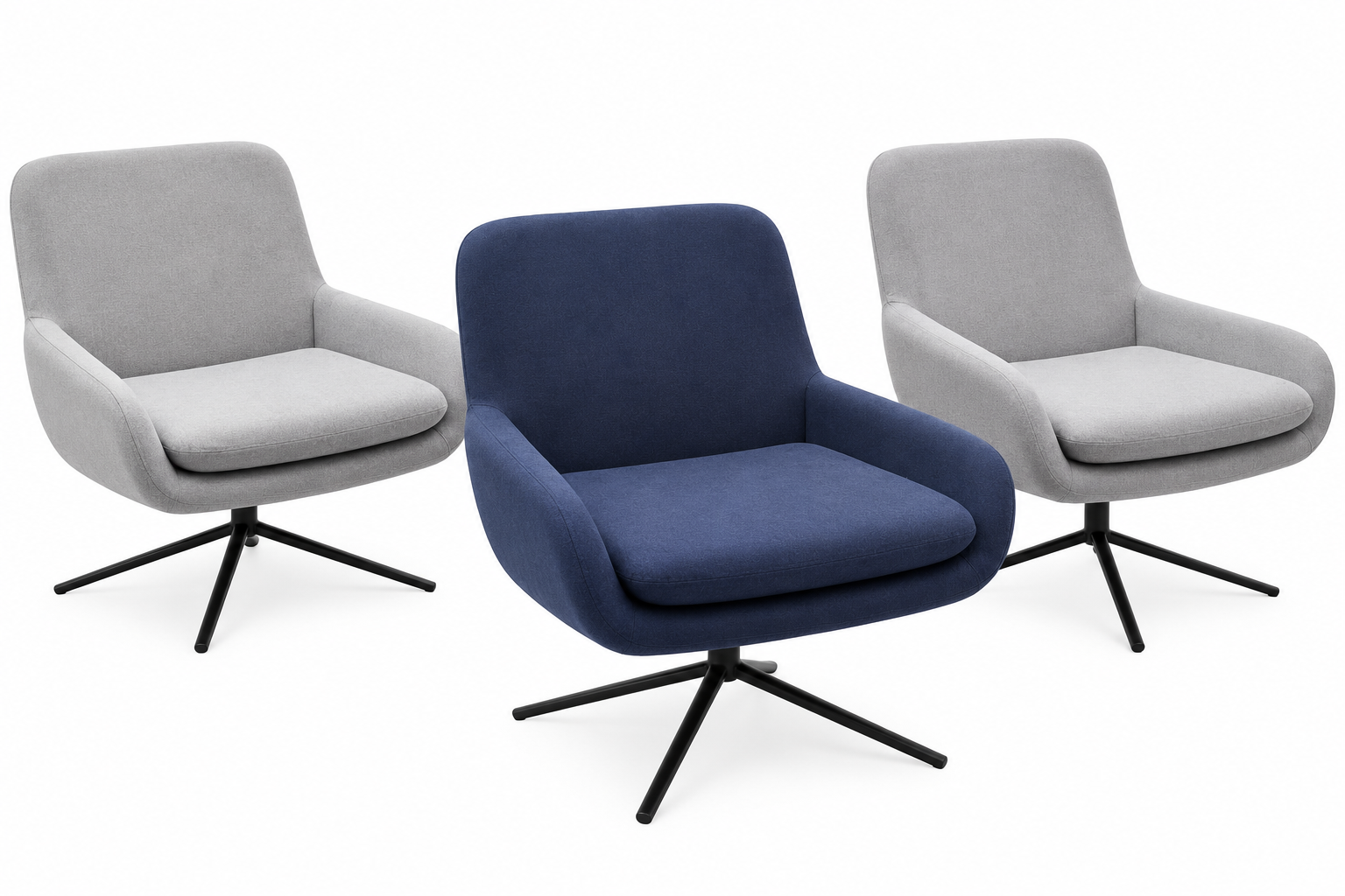 Lot de 3 fauteuils lounge gris clair et bleu marine – (Qté : 1) FAU442