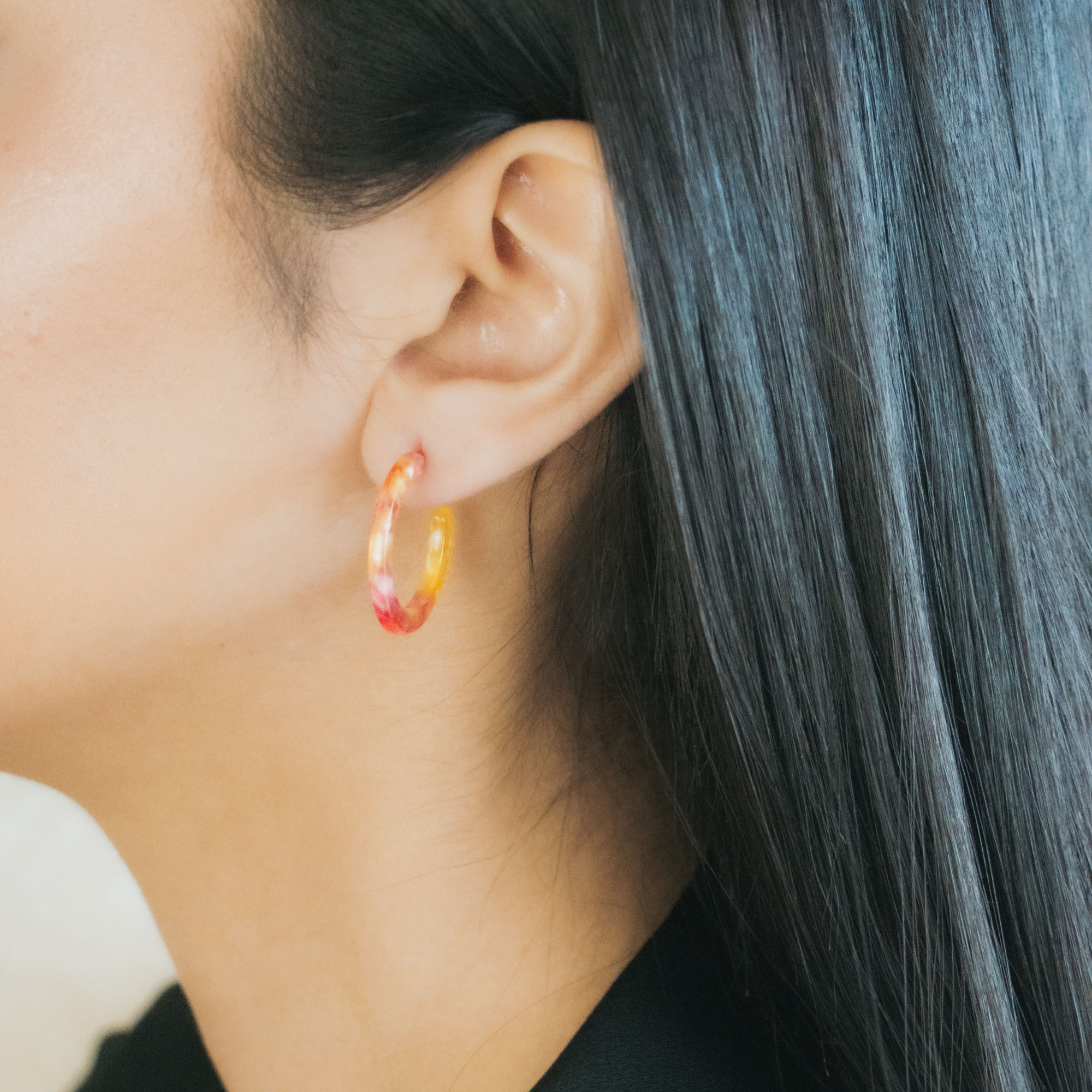 Bright Pink & Yellow Tortoiseshell Small Hoop Earrings