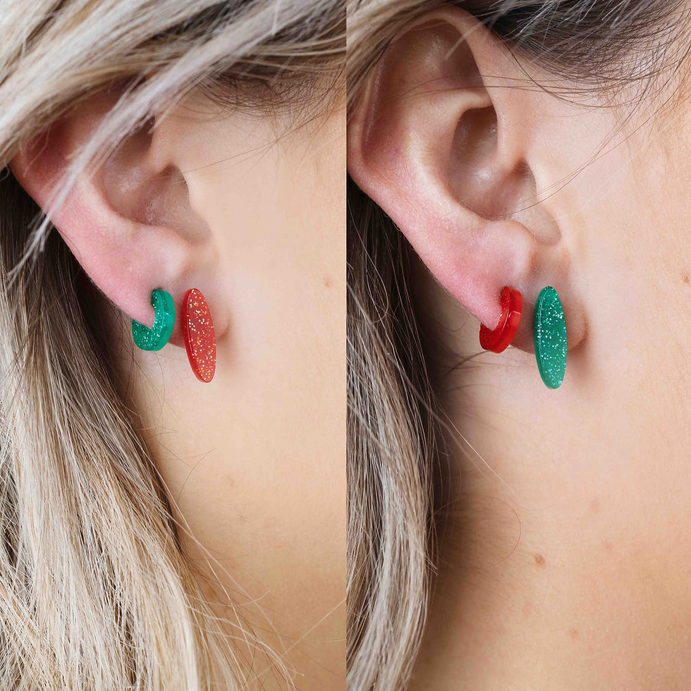 Glitter Red & Green Huggie Hoop & Oval Stud Multipack