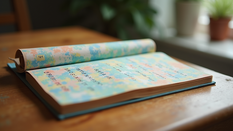 Close-up of a colorful poetry chapbook on mental health on a wooden table
