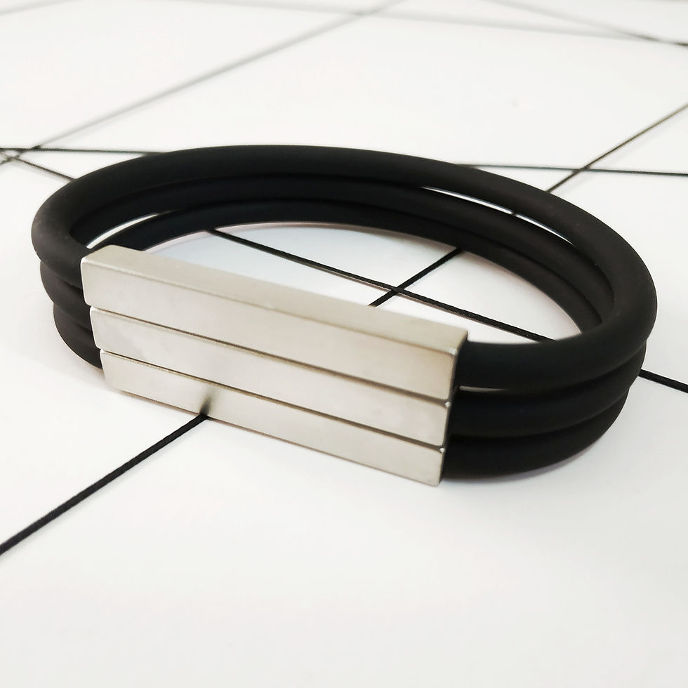 Thumbnail: שלשת צמידים צינור מרובע שחור וכסף מט