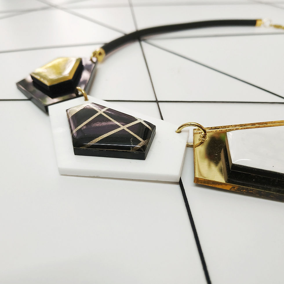 Thumbnail: שרשרת נוכחות מחומשים בשחור לבן וזהב