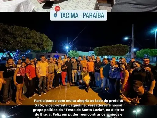 Eduardo Carneiro prestigia ‘Festa de Santa Luzia’, em Tacima, e reafirma compromisso com a cidade