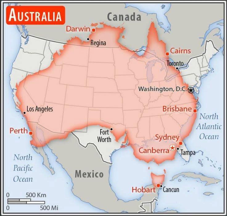 Australia vs USA land size. Source: Explore USA