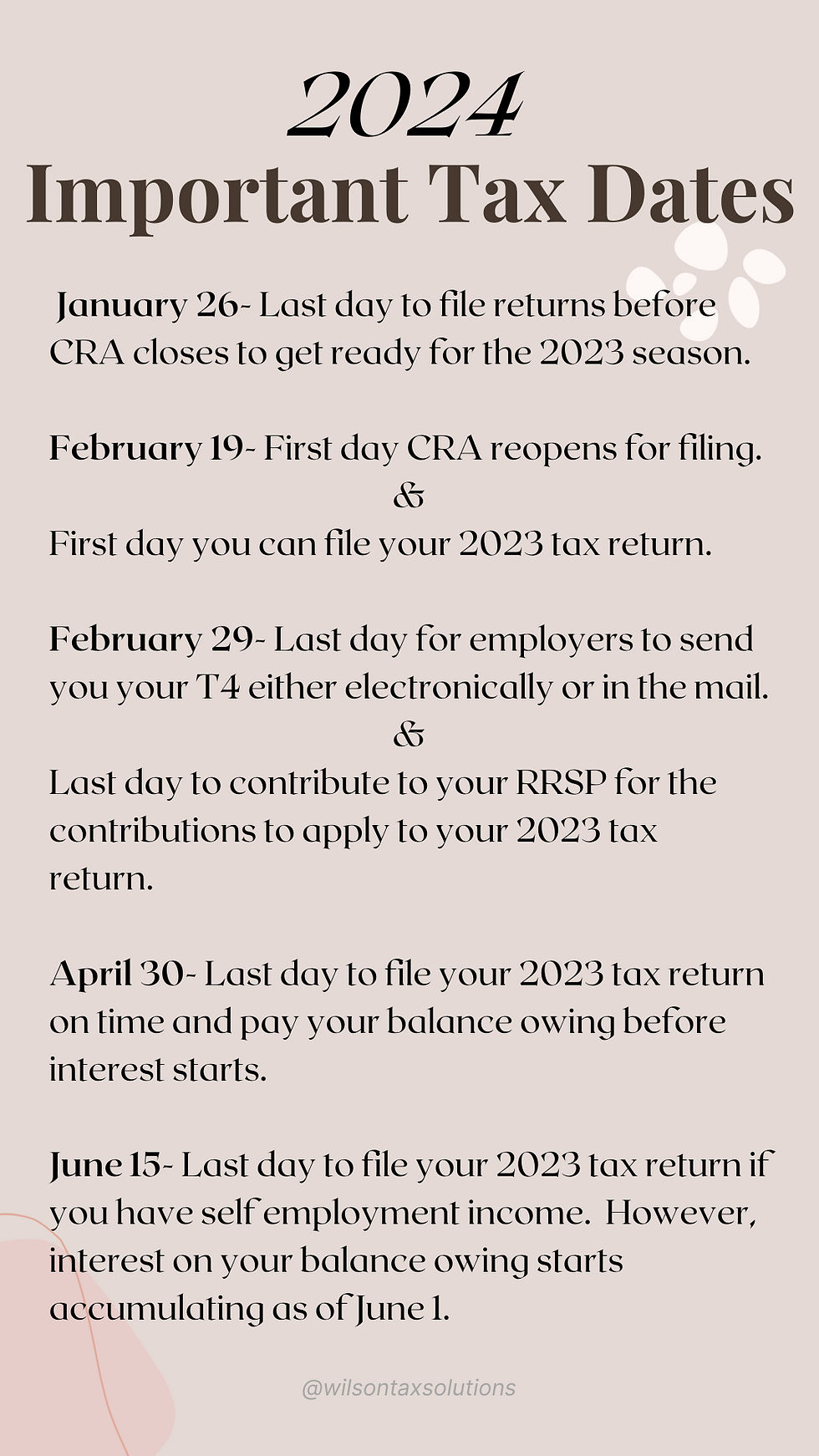 Important Tax Dates for the 2024 Canadian Tax Season