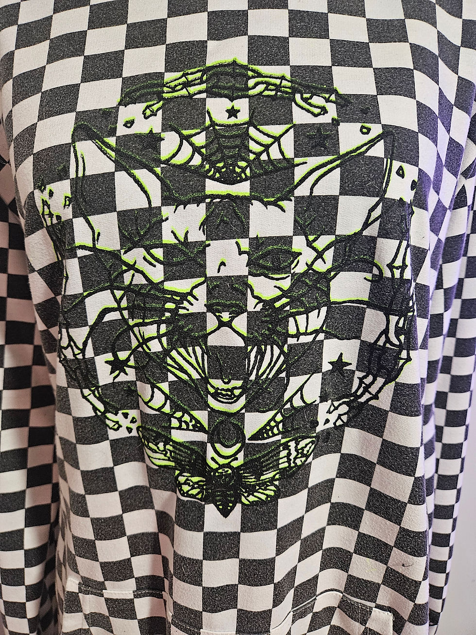 Thumbnail: Cat Screen Print on Upcycled Checkered Hoodie