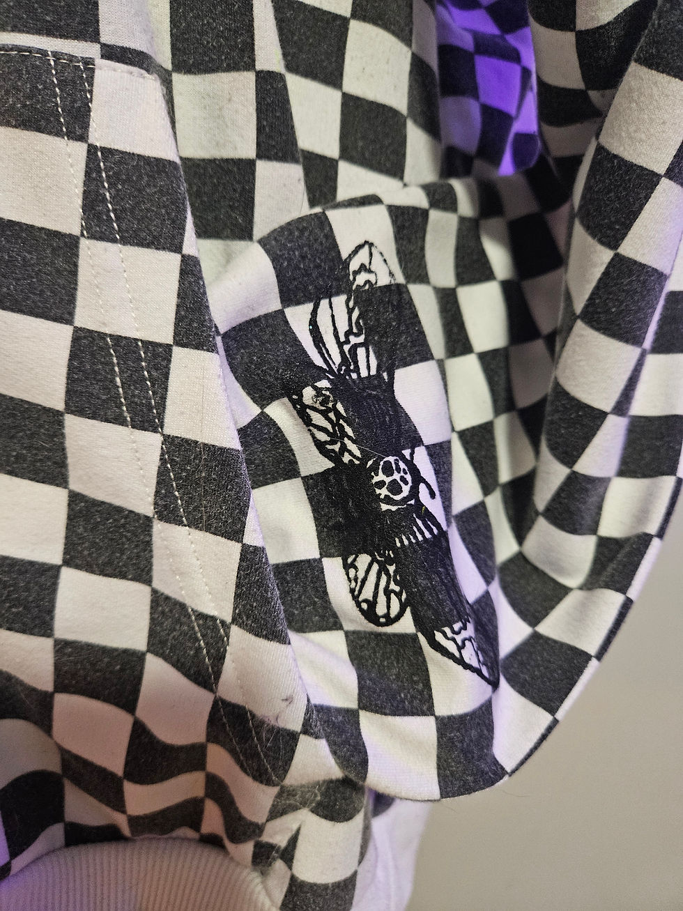 Thumbnail: Cat Screen Print on Upcycled Checkered Hoodie