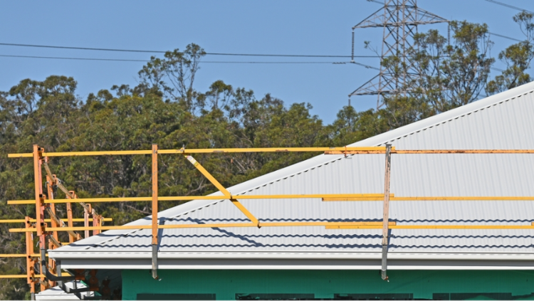 scaffold fall protection fitted to the roof of a building