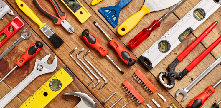 a collection of hand tools