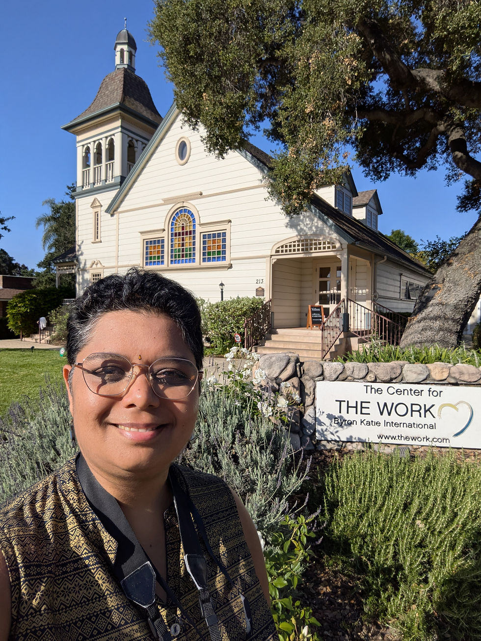 I had worn a celebratory Indian dress and came on my bicyle for Day 1 of the event with Byron Katie to the Center of The Work, Ojai, California