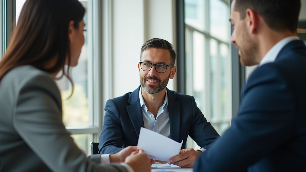 Eye-level view of a consultant discussing strategies with a business team
