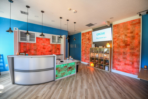 salt spa lobby with salt brick walls