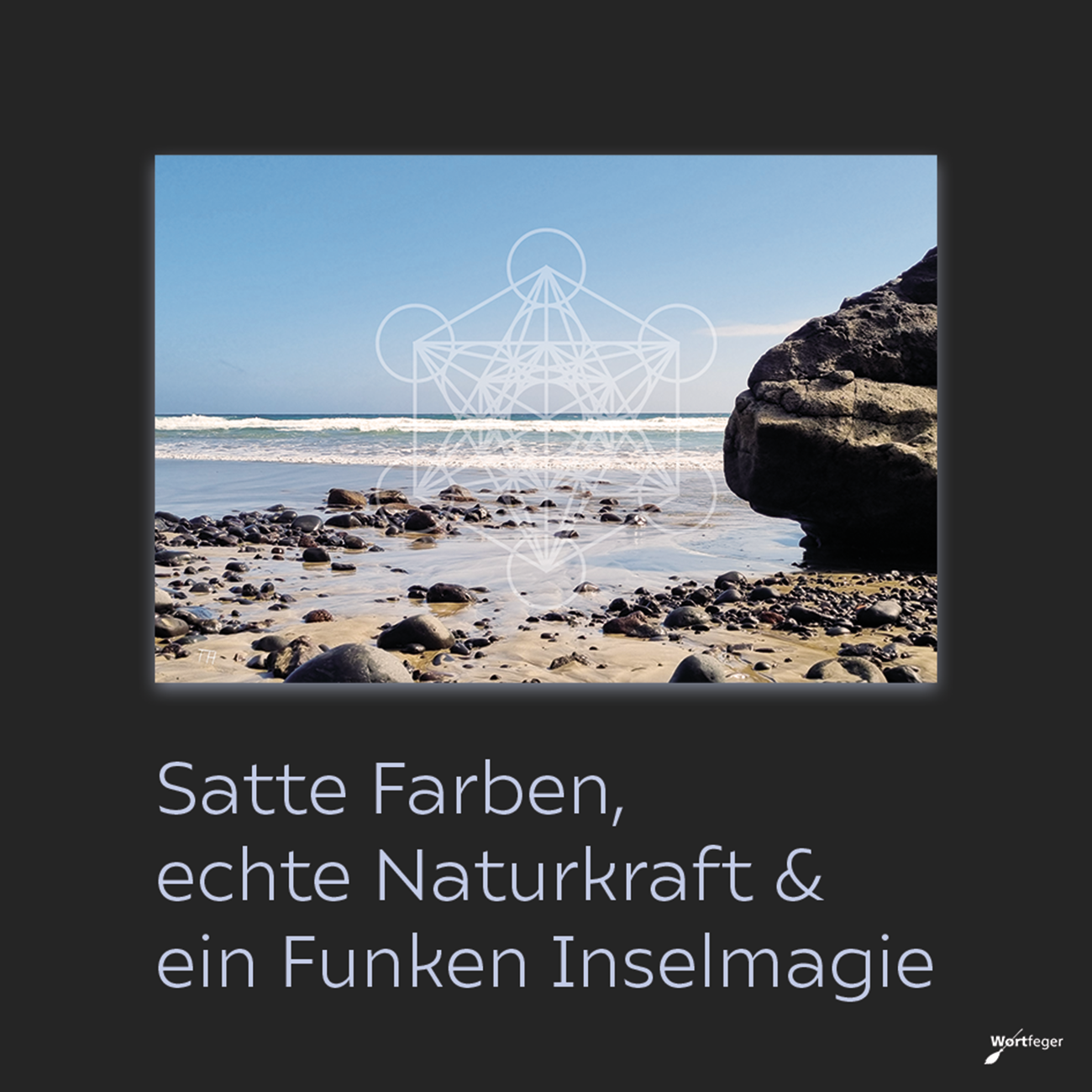 Wandbild: Vulkanfels in der Brandung mit Metatrons Würfel - Kraftbild - Wortfeger Atelier