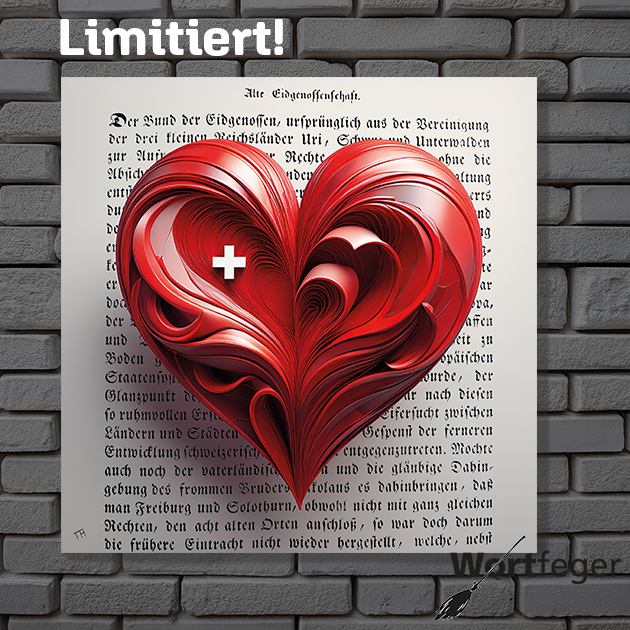 Wandbild: Schweizliebe 1 - mit antikem Buchauszug - limitiert - Wortfeger Atelier