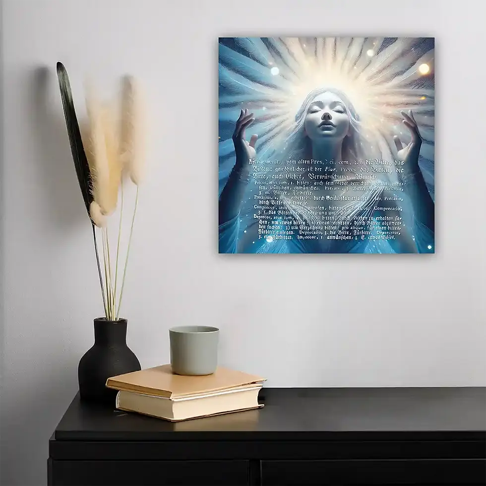 Spirituelle Dekoration: Precis, das Gebet für universelle Fürbitten Wandbild mit antiker Buchkunst Wortfeger Atelier