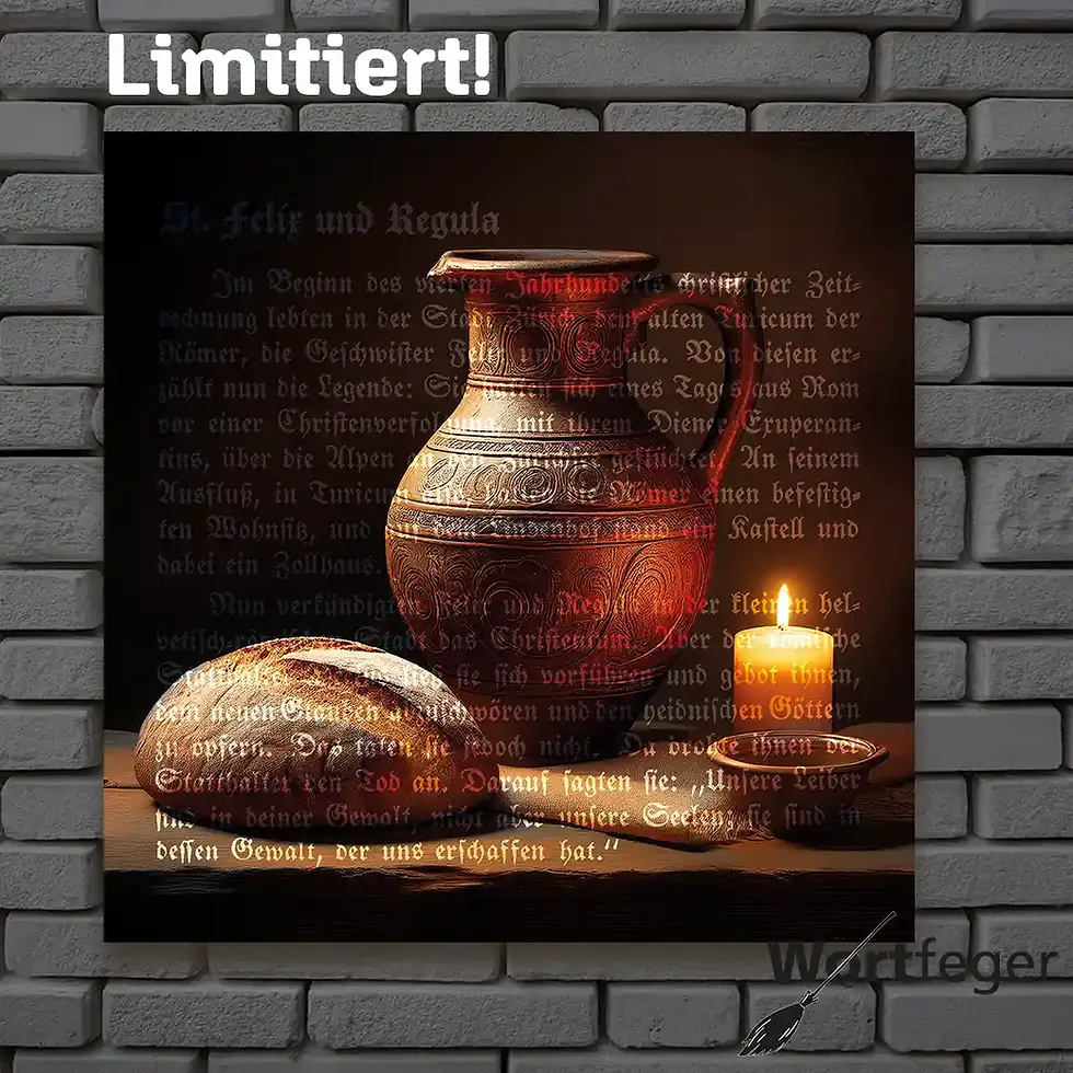 Seelenbrot Schweizergeschichte Frauenschicksale Wandbild mit antiken Buchseiten Wortfeger Atelier