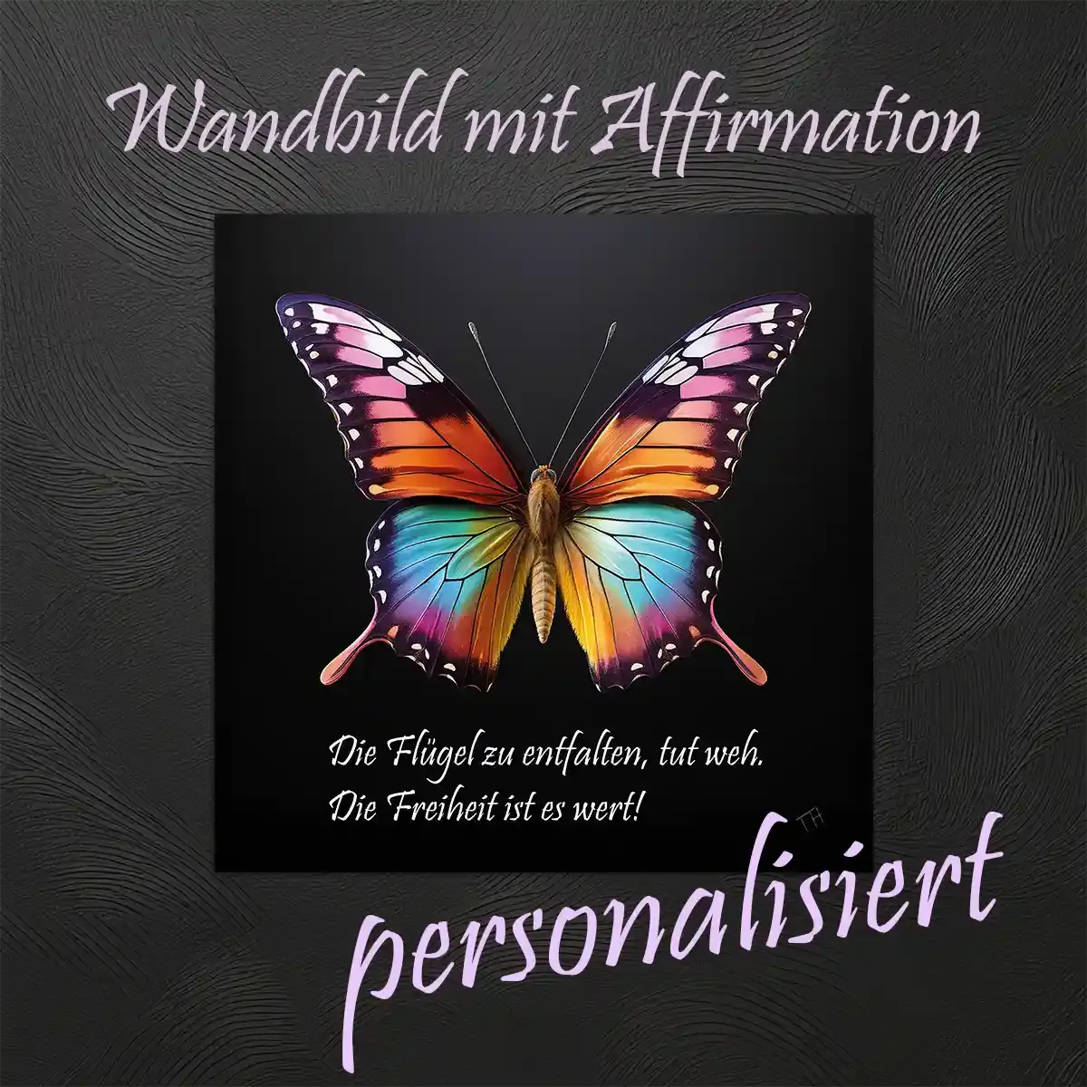 Schmetterlingsfreiheit Wandbild mit Affirmation personalisiert Wortfeger Atelier
