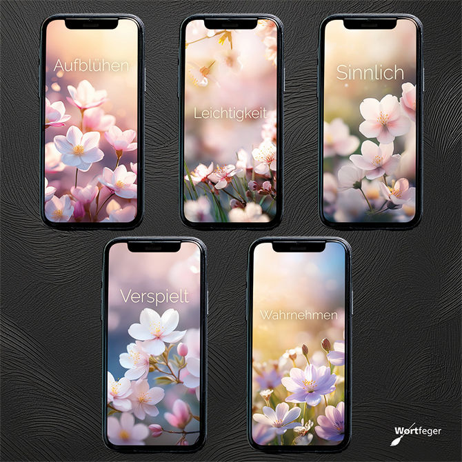 Übersicht: Frühlingsbilder Blumen Affirmationen Handy Wallpaper Set Wortfeger Atelier