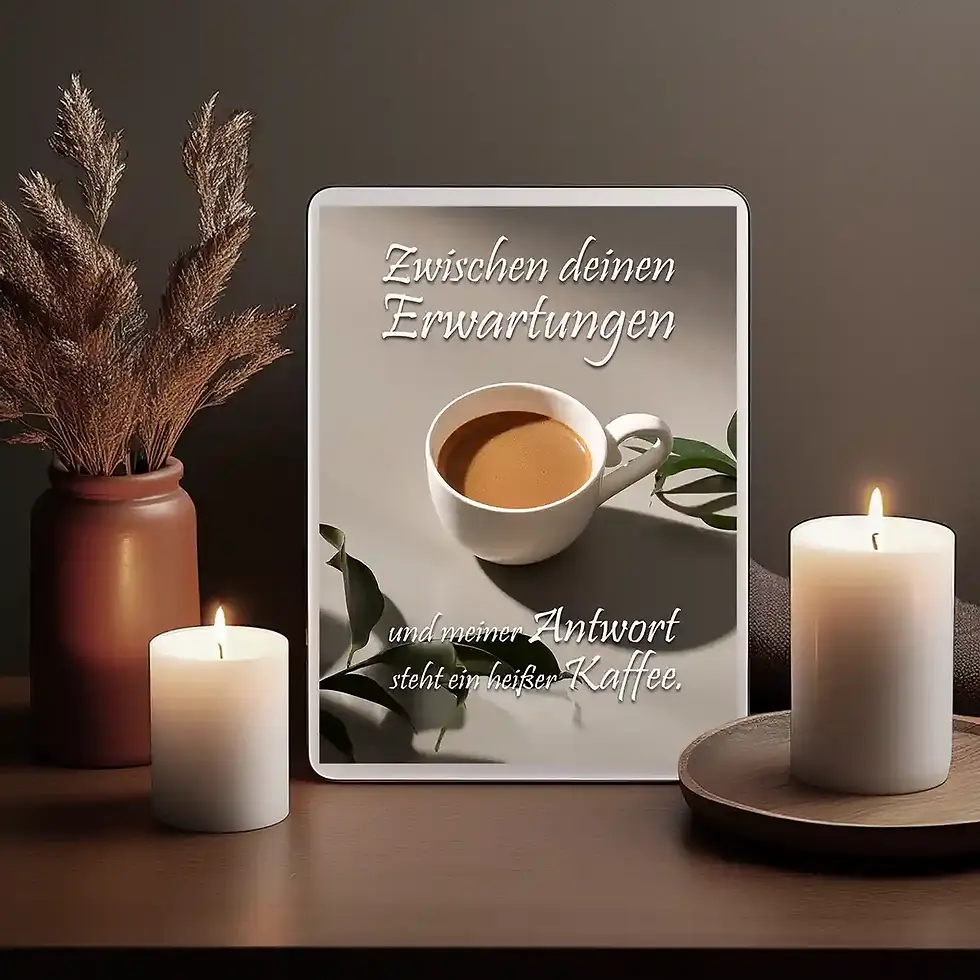 Miniaturbild: Erwartungen erfüllen: Zwischenkaffee Spruchbild gegen People-Pleasing Affirmation 3 Tablet-Wallpaper Wortfeger Atelier