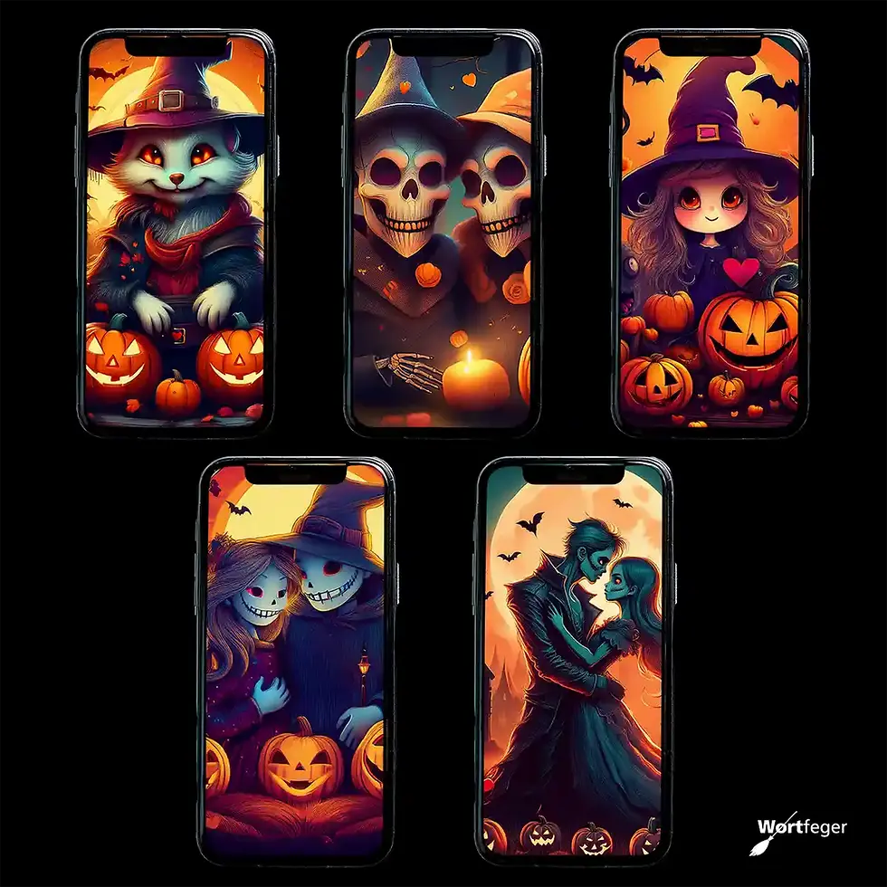 Miniaturbild: lustige Hintergrundbilder: HerzHalloween Handy Wallpaper Set liebevolles Halloweenfest Wortfeger Atelier