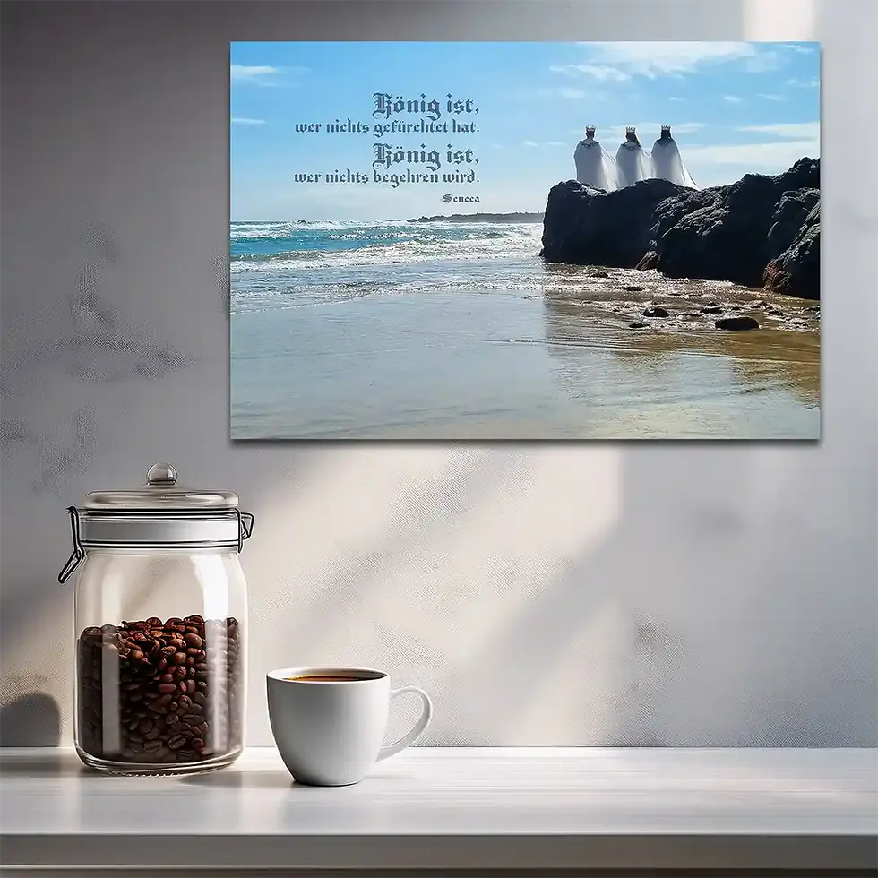 Miniaturbild: Geschenkidee Bücher lesen: Drei Könige auf Lanzarote surreales Wandbild Zitat Seneca Wortfeger Atelier