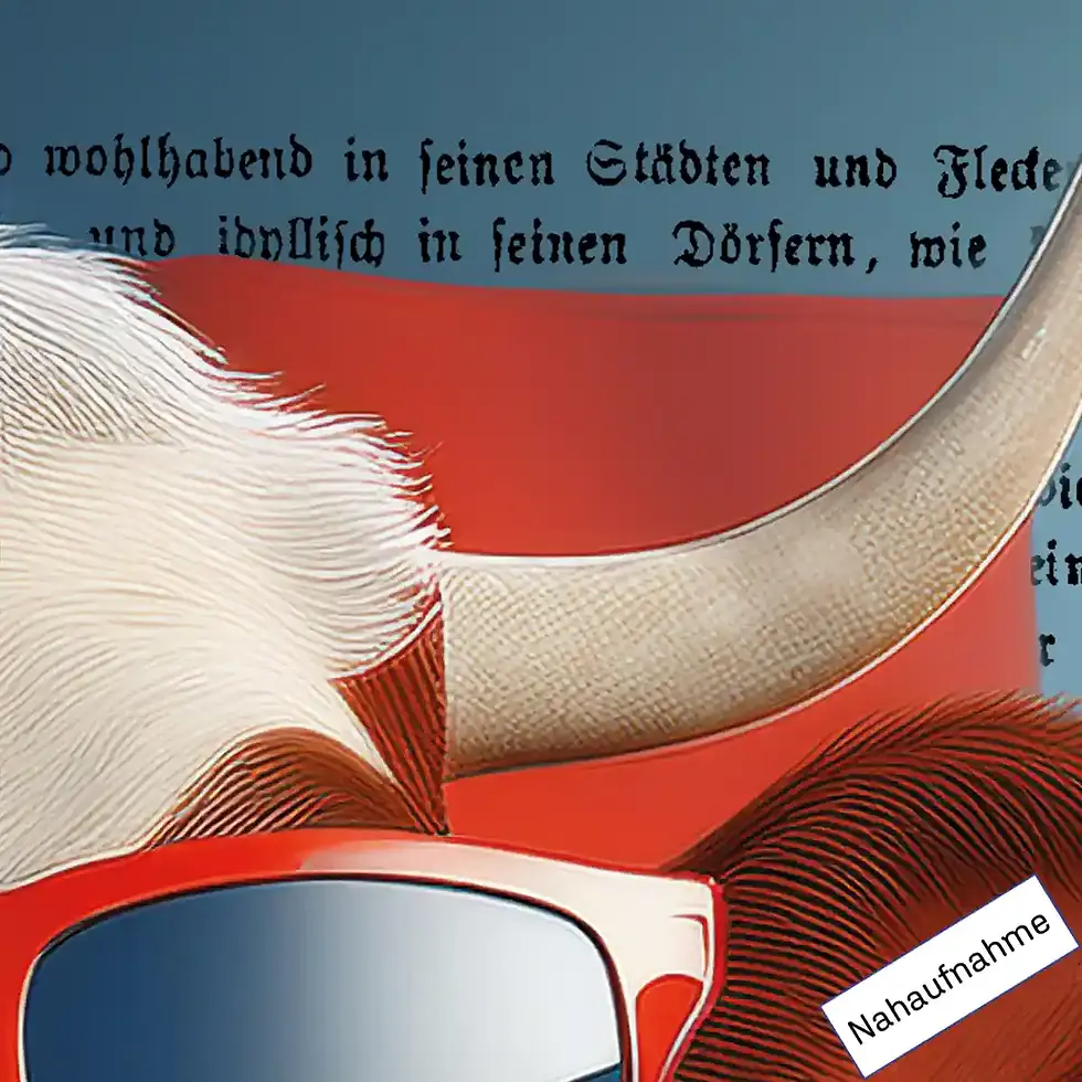 Miniaturbild: Nahaufnahme & Ausschnitt: Kuuhlneutral Emma Kuh-Wandbild der Schweizer Neutralität mit Buchkunst Wortfeger Atelier
