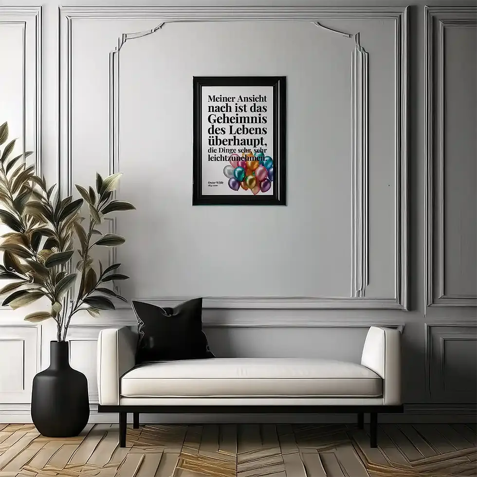 Miniaturbild: Wohnzimmer Deko: Zitat-Wandbilder Oscar Wilde Geheimnis des Lebens zum Ausdrucken Wortfeger Atelier