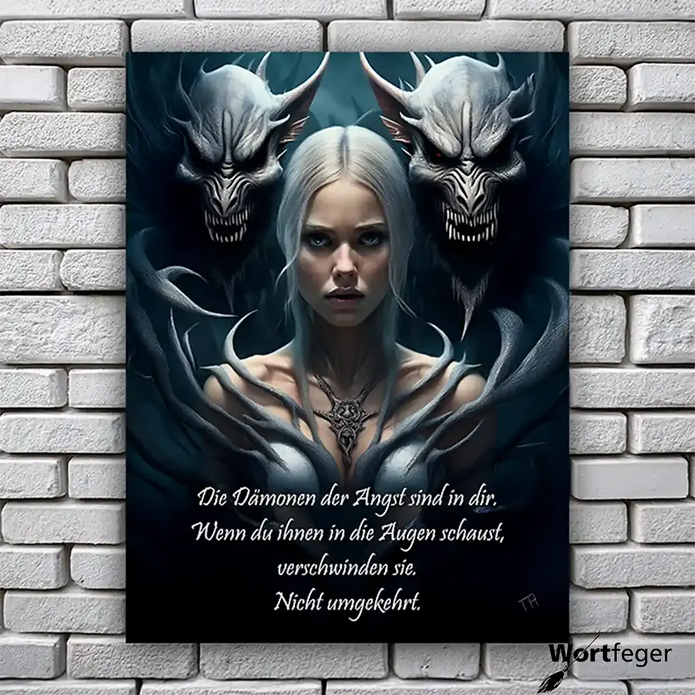 Miniaturbild: Düsteres Bild für Mut: Dämonen der Angst Affirmations-Wandbild personalisiert Wortfeger Atelier