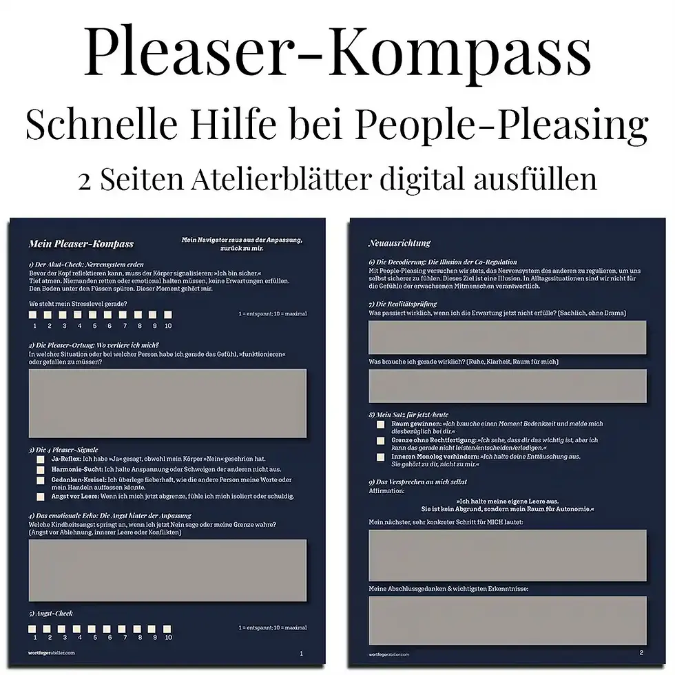 interaktive Workpaper: Pleaser-Kompass schnelle Hilfe bei People-Pleasing digitale Arbeitsblätter Wortfeger Atelier