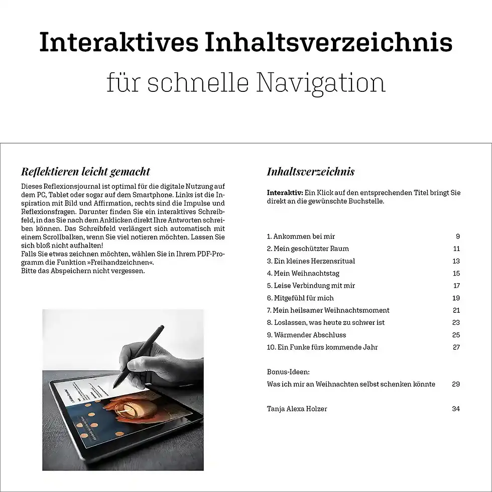 Miniaturbild: Inhaltsverzeichnis per Klick: Weihnachten mit mir, alleine Festtage feiern Reflexionsjournal digital Wortfeger Atelier