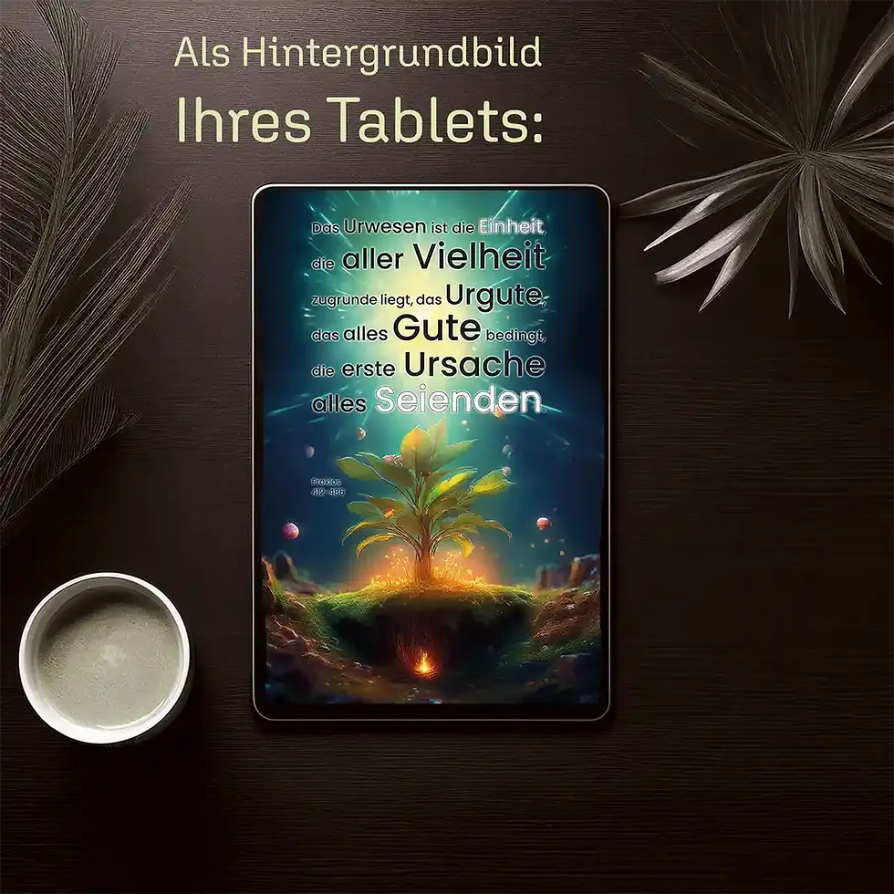 Miniaturbild: iPad Hintergrundbilder: Zitatebild Proklos Die Einheit mit Urpflanze drucken Printable Wallpaper Wortfeger Atelier