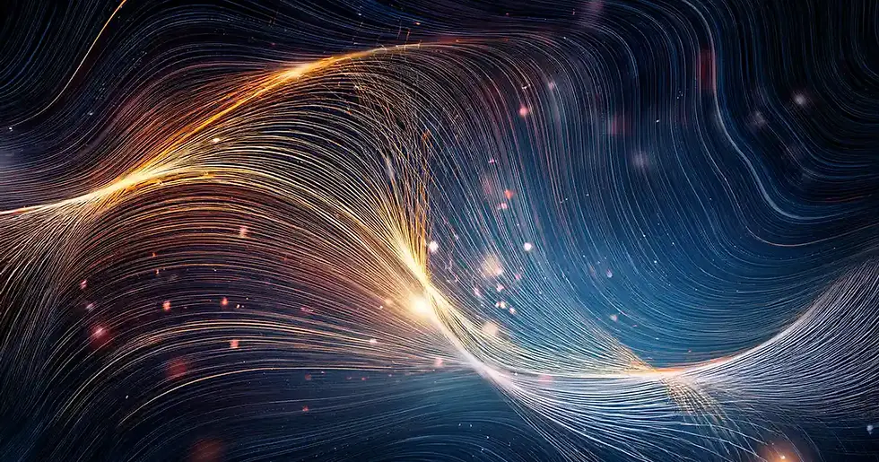 Feine, leuchtende Fäden ziehen durch den Nachthimmel, als Symbol für unsere eigenen Gedanken, die sich verweben, Bild zu Reflexionen über ein Zitat des Philosophen Marc Aurel im Blog Wortfeger Atelier