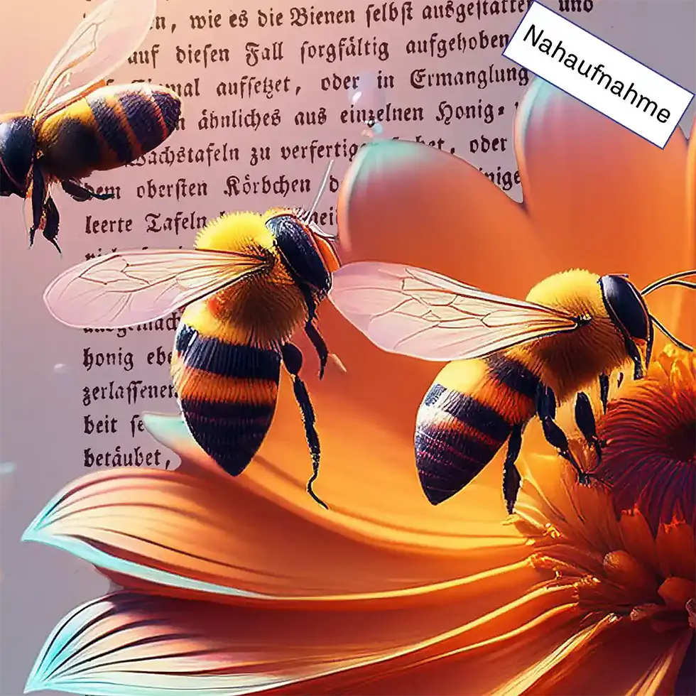 Miniaturbild: Ausschnitt & Nahaufnahme: Blumenbienen Wandbild für inneres Aufblühen & Fülle mit antiker Buchseite Wortfeger Atelier
