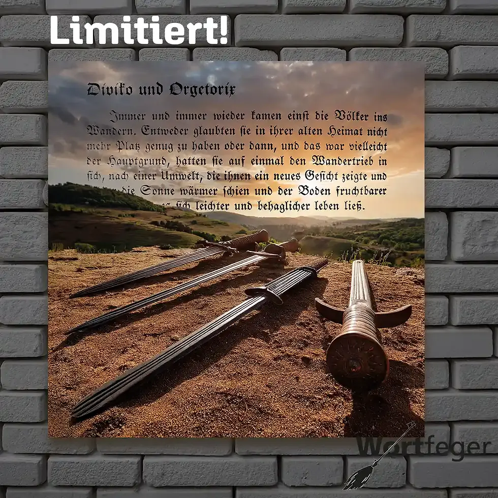 Miniaturbild: Altes Helvetien Divikos Kampf limitiertes Wandbild mit Schweizergeschichte Buchkunst Meinrad Lienert Wortfeger Atelier