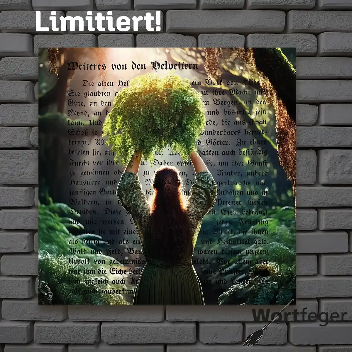 Frauengeschichte Adruina, die Misteldruidin limitiertes Wandbild mit Schweizer Buchkunst Wortfeger Atelier