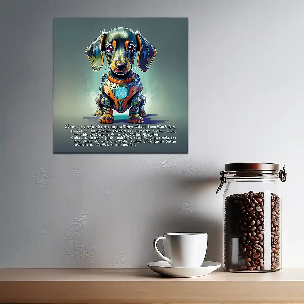 Miniaturbild: Dackelclub Geschenk: Canis, Wächter Rubi Dackel-Wandbild für Schutz & innere Ruhe Buchkunst Wortfeger Atelier