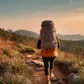 Eine Frau trägt einen großen, vollen Rucksack den Berg hoch, Blogbild zu "Hochsensibel oder nur empfindlich?", Hochsensibilität und Vulnerabilität erklärt, Wortfeger Atelier