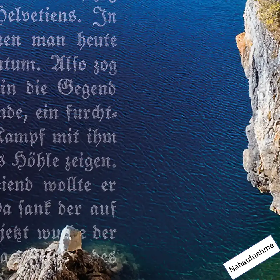 Miniaturbild: Nahaufnahme & Ausschnitt: Schweizergeschichte Limitiertes Wandbild Beatushöhlen Drachensage Wortfeger Atelier